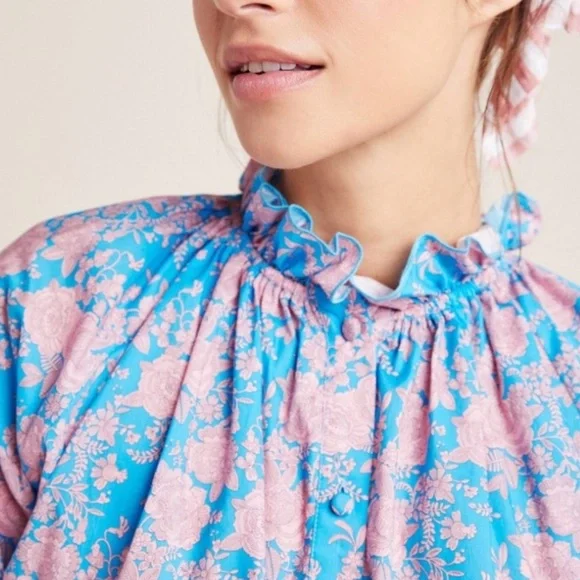 NWOT Anthropologie Cynthia Rowley Floral Waterfall Bohemian Peasant Blouse Top L - Picture 4 of 7